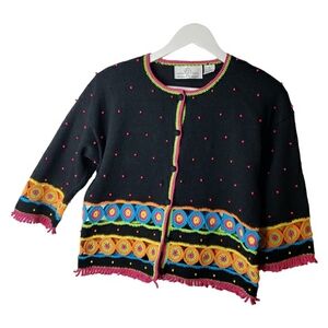 Phillip Jane Gordon Granny Squares Beads Crochet Boho 90s Hippie Rare Cardigan M